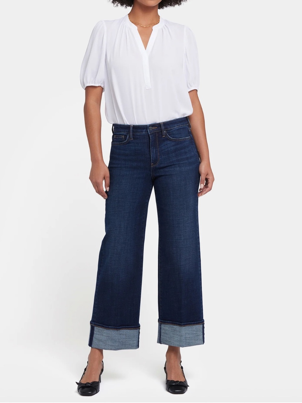 NYDJ Teresa Wide Leg Lift Tuck Crop Jeans Dark Wash Cuffed Hem Size 6 - Picture 11 of 11